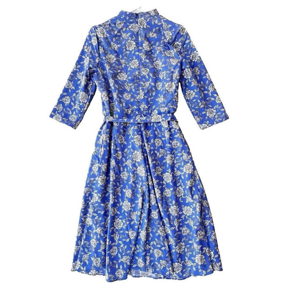 APPLESEED'S Blue Floral Midi Dress Womens  Stretch blue purple  Sleeve Tie 10P. - Picture 10 of 12
